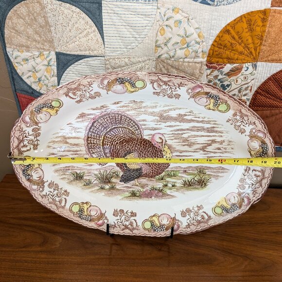 🦃Vintage Large Turkey Ceramic Serving Platter 20"x14" XL MCM Thanksgiving Xmas - Picture 3 of 5
